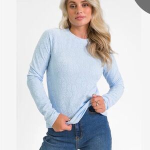 Light Blue Textured Pink Lily Women's Top